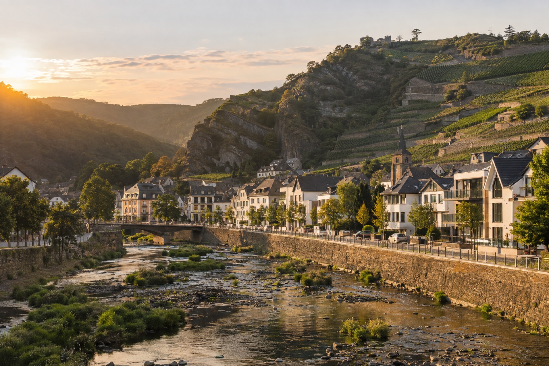 Weinberge und Häuser im Ahrtal